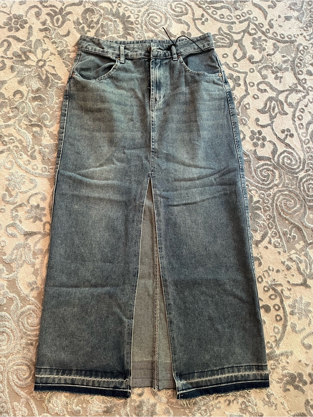 HG HAPPILY GREY High-Rise Denim Maxi Skirt with Front Slit